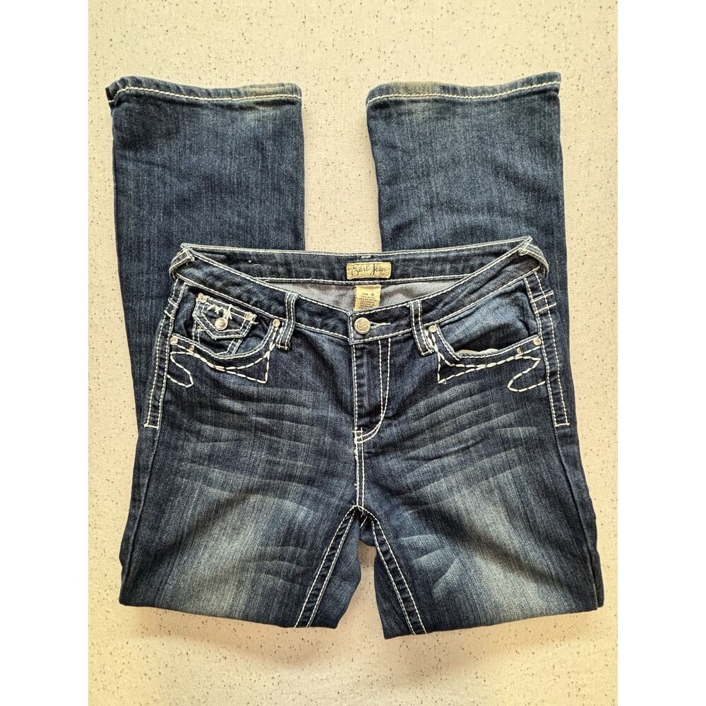 Earl Jean Womens Bootcut Jeans Size 8 Dark Wash White Stitch Y2K Flap Pocket